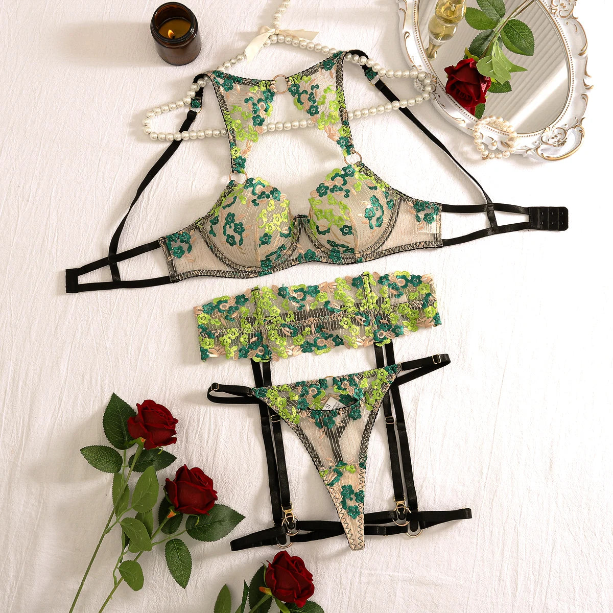 Romantic Embroidered Lingerie Set