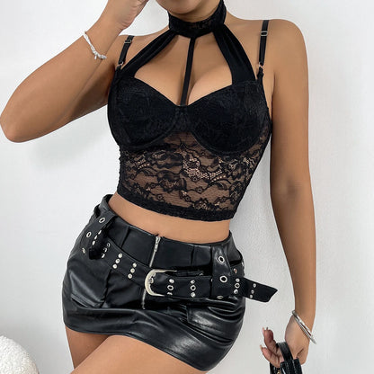 Hollowing Mesh See Through Slim Bustier