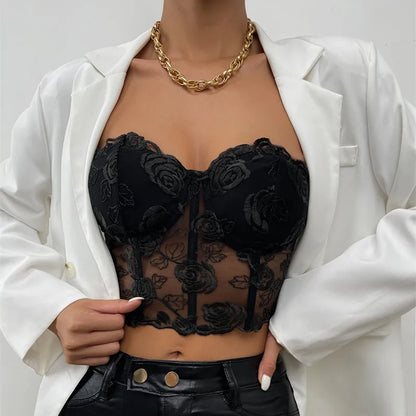 Strapless Crop Top Women Floral Backless Corset