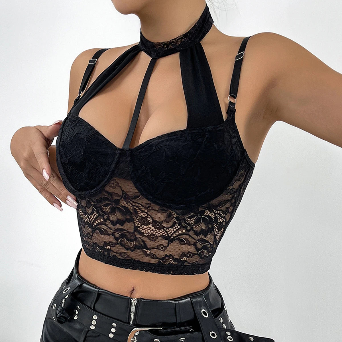 Hollowing Mesh See Through Slim Bustier