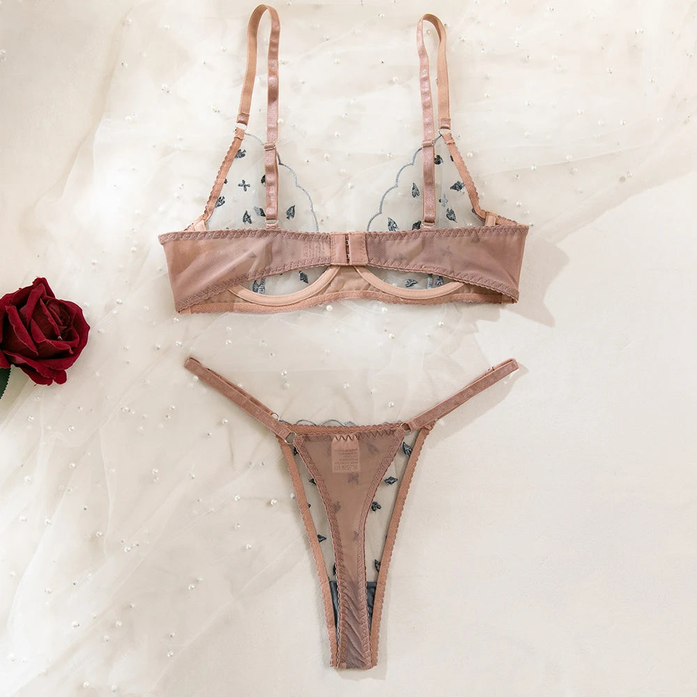 Poker Geometric Embroidery Lingerie Set