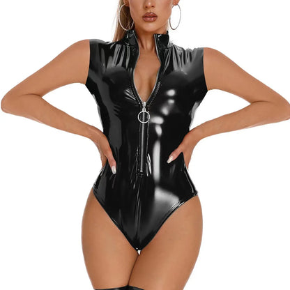 Ember Glow Latex Zipper Bodysuit