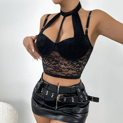 Hollowing Mesh See Through Slim Bustier