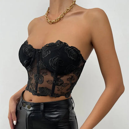 Strapless Crop Top Women Floral Backless Corset