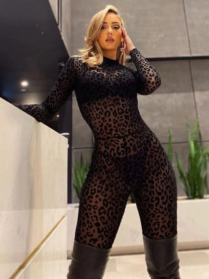 Leopard Bodycon Party Jumpsuits