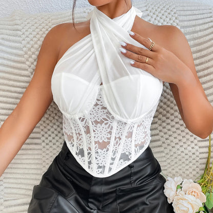 Crop Tops Sexy Cross Halter-Neck Slim Women Backless Blouse