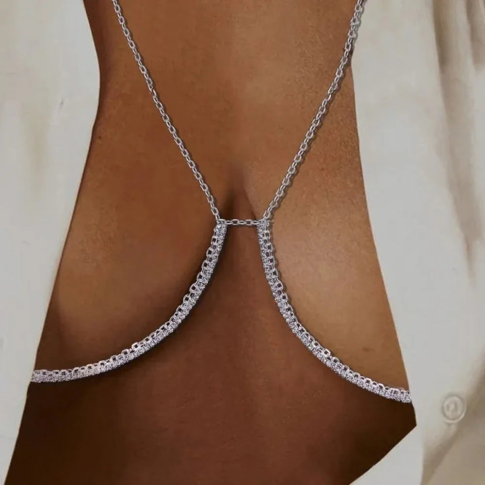 Sexy Thin Link Crystal Chest Bracket Bust Chain