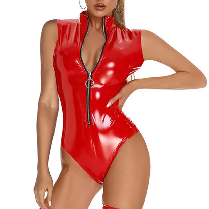 Ember Glow Latex Zipper Bodysuit